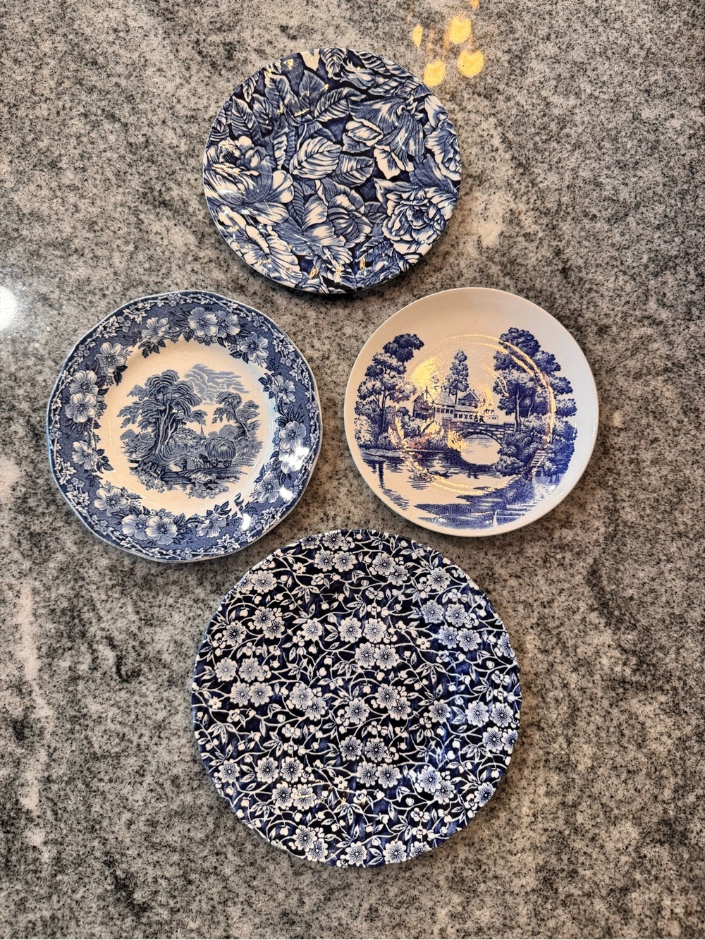 Blue and White Floral Porcelain Dinner Plates - Set of 4
